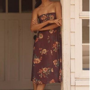 Anthropologie LyreBird Strapless Sheer Chiffon Floral Maxi Dress Small NWT